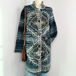 Blue Southwestern Aztec Printed Cardigan Sweater Thick J. Jill Size Medium